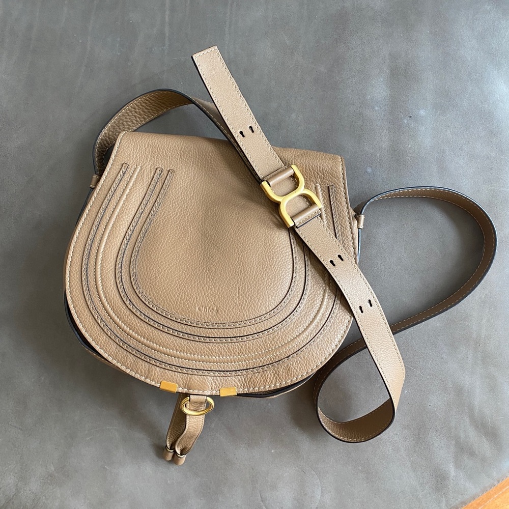 Chloe Marcie Leather Saddlebag size Medium Beige